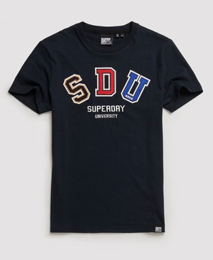 Superdry Crafted Casuals Applique Férfi Pólók Sötétkék | IAURX0158